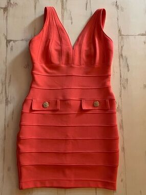 Etoile Bandage Bodycon Dress Coral V Neck Coral 1990’s